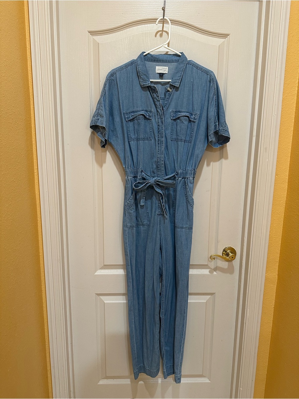 Vintage Light Blue Denim Tie-Waist Jumpsuit
